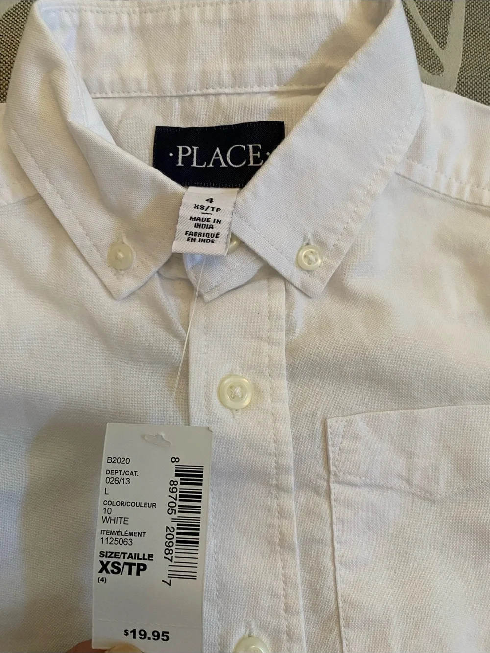The Childrens Place Boys White Long Sleeve Button Down Dress Shirt Size 4
